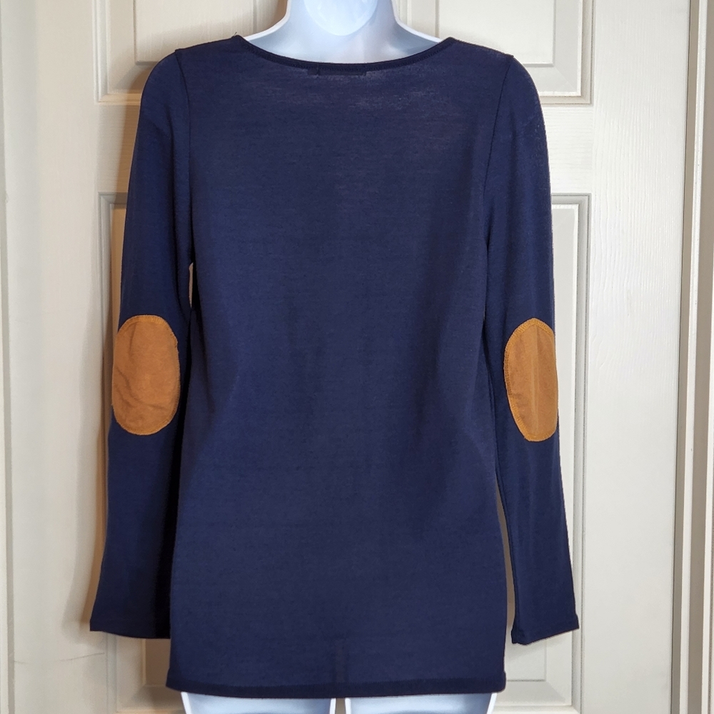 Heart & Hips Blue Long Sleeve Top Patch Elbows Size L
